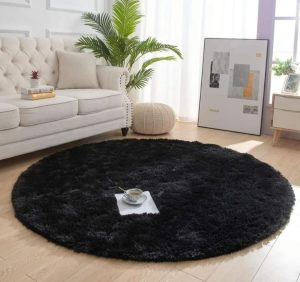Alfombras Shaggy Peludas Redondas Livianas 150x150 Negra