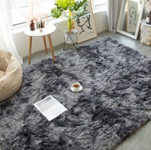 Alfombra Peludas Livianas Negra Jaspeado