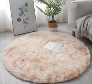 Alfombras Shaggy Peludas Redondas Livianas 150x150 Beige Jaspeado