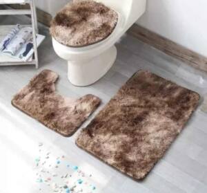 Set de Baño Peludo 3 Piezas Café Jaspeado