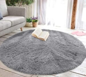 Alfombras Peludas Redondas Livianas 150x150 Gris Claro
