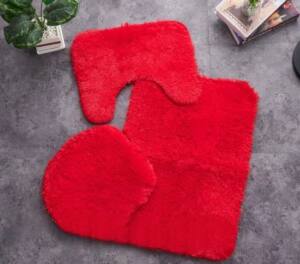 Set de Baño Peludo 3 Piezas Rojo