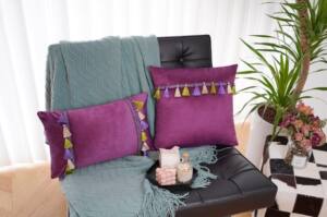 Fundas de Cojín Velvet con Borlas morado