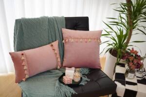 Fundas de Cojín Velvet con Borlas palo de rosa