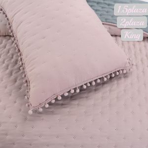 Cobertor Quilt 100% Algodón con pompón - imagen 4