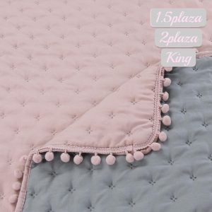 Cobertor Quilt 100% Algodón con pompón - imagen 3