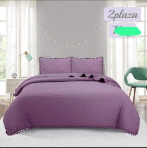 Cobertor de Verano 100% Algodón con Pompón Morado