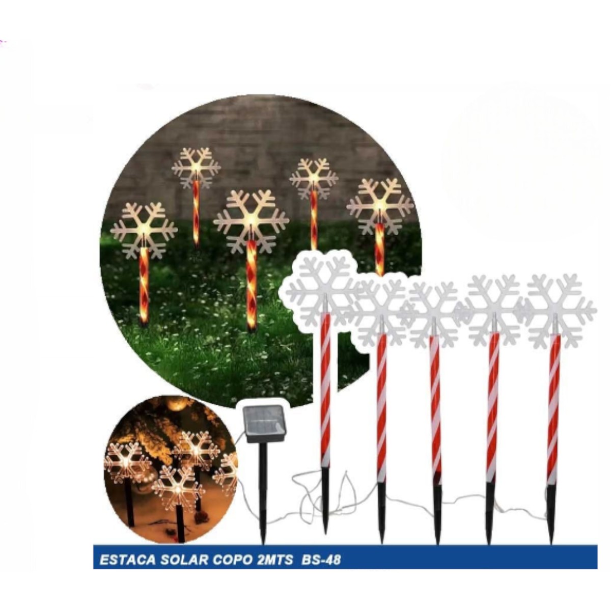 Estacas Copos De Nieves Navidenas Luz Solar Set de 5 Unidades