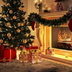 Set de 3 Cajas de Regalo con Luces LED Rojo y Lazo Dorado - imagen 3
