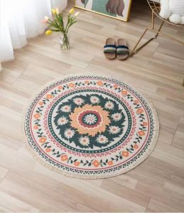 Alfombra Redonda de Lino Algodón para dormitorio o sala de e Diseño 2