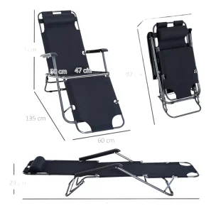 Silla Plegable Reposera Portátil Playa Camping Campo Negro - imagen 2