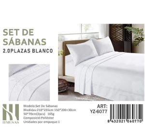 Set de Sábanas 2 Plazas Blanco 200 Hilos + 2 Funda de Almohada