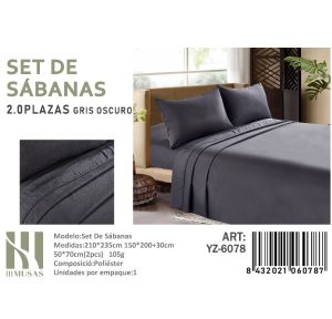 Set de Sábanas 2 Plazas Gris 200 Hilos + 2 Funda de Almohada