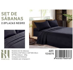 Set de Sábanas 2 Plazas Negro 200 Hilos + 2 Funda de Almohada