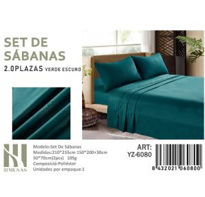 Set De Sabanas 2 Plazas Verde 200 Hilos + 2 Funda De Almohada - Angeles del Hogar Chile