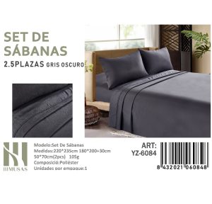 Set De Sabanas King Color Gris Oscuro 200 hilos YZ-6084 - Angeles del Hogar