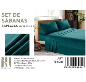 Set De Sabanas King Color Verde Oscuro 200 hilos YZ-6086 - Angeles del Hogar