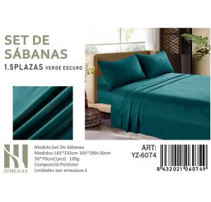 Set de Sábanas Plaza y Media Verde 200 hilos + 1 Funda de Almohada