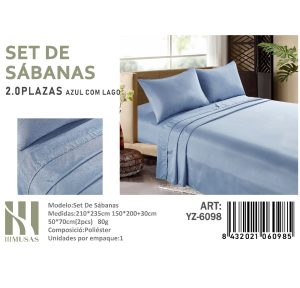 Set de Sábanas 2 Plazas Color Azul 150 Hilos + 2 Funda de Almohada