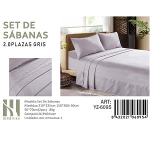 Set de Sábanas 2 Plazas Color Gris 150 Hilos + 2 Funda de Almohada