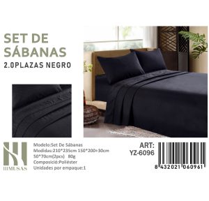 Set de Sábanas 2 Plazas Color Negro 150 Hilos + 2 Funda de Almohada