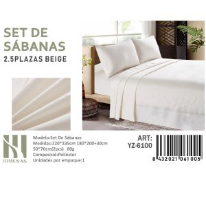 Set de Sábanas King Color Beige 150 Hilos + 2 Funda de Almohada