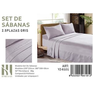 Set de Sábanas King Color Gris 150 Hilos + 2 Funda de Almohada