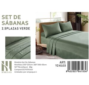 Set de Sábanas King Color Verde 150 Hilos + 2 Funda de Almohada