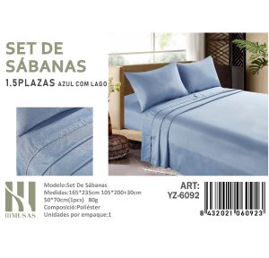 Set de Sábanas Plaza y Media Azul 150 Hilos + 1 Funda de Almohada