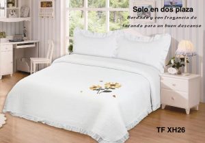 Cobertor Quilts de verano Cubrecama 2 Plazas con Bordados Fl Blanco