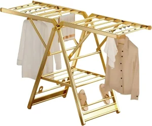 Tendedero Colgador de Ropa Plegable Acero Inoxidable Resistente Dorado