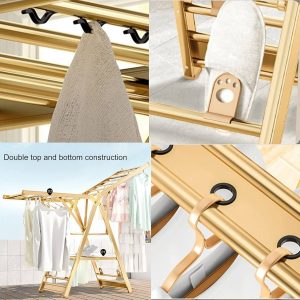 Tendedero Colgador de Ropa Plegable Acero Inoxidable Resistente Dorado - imagen 2