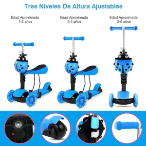 Scooter Monopatín 3 en 1 Ajustable Azul - imagen 3
