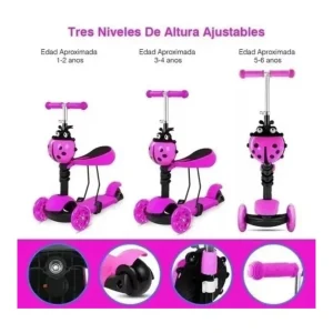 Scooter Monopatín 3 en 1 Ajustable Fucsia - imagen 3