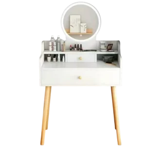 Mesa De Noche Maquillador Peinadora Con 2 Cajones Y Espejo