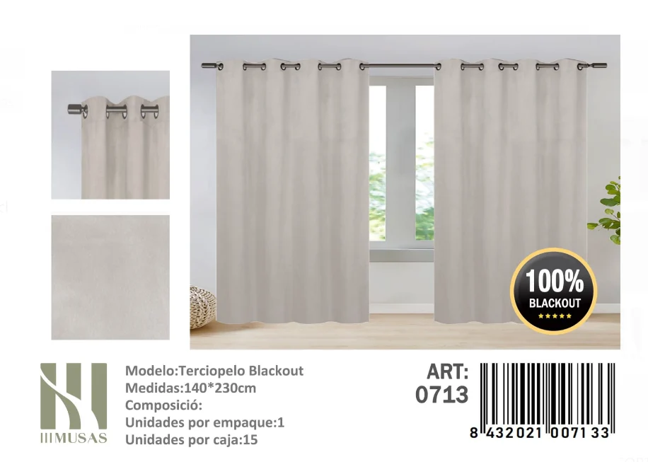 Pack De 2 Panos De Cortinas Terciopelo Medidas 140x230 Cm Color Beige - Angeles del Hogar Chile