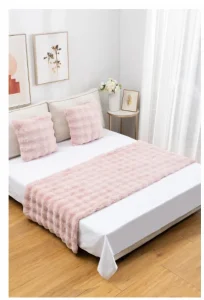 Pack de Piecera Peludas + 2 Fundas de Cojín 2Plazas/King Color Rosa