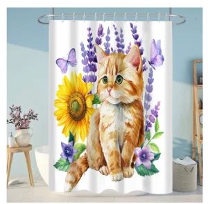 Cortina de Baño Impermeable con Diseños Medidas 180x180 cm Gatito