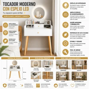 Tocador Maquillador Peinadora Con 2 Cajones Y Espejo