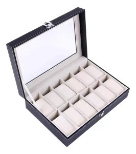 Caja de Relojes Estuche 12 Espacios Exhibidor Porta Reloj Negro