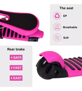 Scooter Monopatín 5 En1 Ajustable Niña Chinita Luces Rosado - imagen 3