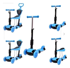 Scooter Monopatín 5 En1 Ajustable Niño Chinita Luces Azul - imagen 4