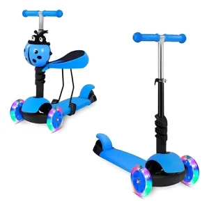 Scooter Monopatín 5 En1 Ajustable Niño Chinita Luces Azul - imagen 2