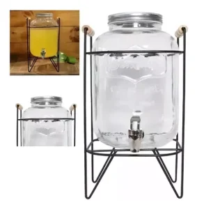 Dispensador de Bebidas de Vidrio 5 L Soporte Metal con Asas