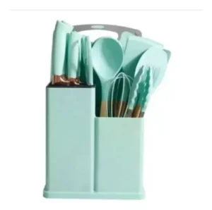 Juego Utensilios Silicona con Soporte Madera 19 Piezas Color Verde