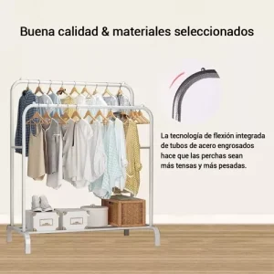 Perchero Metalico 35 kilos Doble Barra Closet Exhibicion Color Blanco - Angeles del Hogar Chile