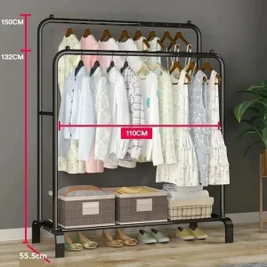 Perchero Metalico 35 kilos Doble Barra Closet Exhibicion Color Negro - Angeles del Hogar Chile