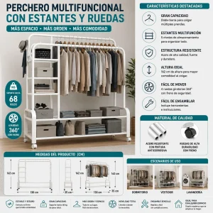 Perchero Metalico 68 kilos Doble Barra Closet Exhibicion Color Blanco