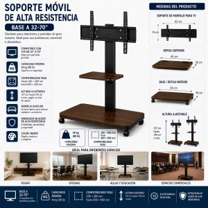 Soporte para TV Movible Rodante de 32 a 70 Negro - imagen 3