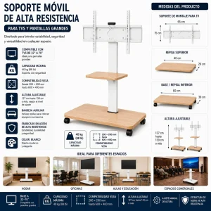 Soporte para TV Movible Rodante de 32 a 70 Blanco - imagen 4